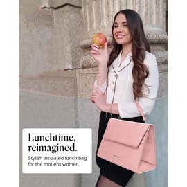 BEAUTYGOODIES Beauty Gooodies Pink X-Large Lunch Bag for Women, Insulated Lunch Bag, Aesthetic Lunch Boxes and Classy Tote Bag Purse with Strap, Professional Ladies Bags, Chic Lunch Box