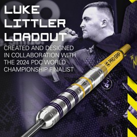 Target Darts Luke Littler Loadout - Juego de dardos con punta de acero de tungsteno 90% – Dardos de punta de acero 24G, juego de dardos The Nuke Player Edition, dardos de punta suiza, herramienta SP
