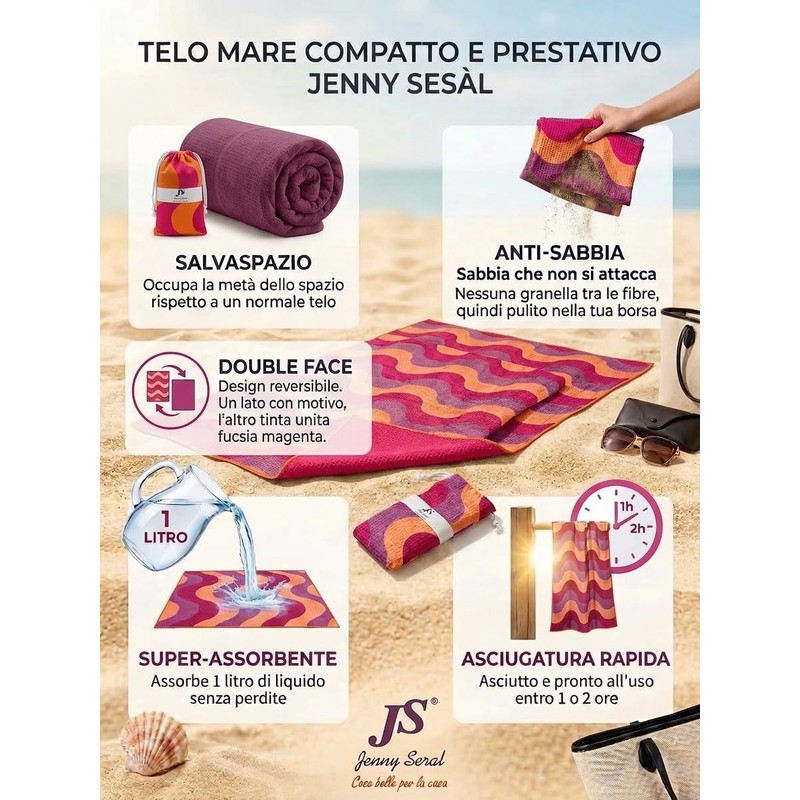 Telo Mare Microfibra Grande 90x170 cm con Borsa Regalo -