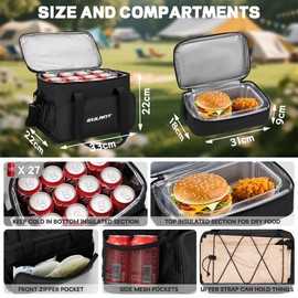 EULANT Large Waterproof Lunch Bag Box Insulated Cooler Bag,27 Can Collapsible Insulated Ice Chest Leak-Proof Cooler Bag for Men & Women Work Outdoor Beach Trips,Black