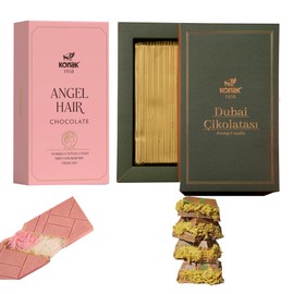 Angel Hair & Dubai Chocolate Gift Box – Kunafa Pistachio 200g + Chocolate Cotton Candy Bar 170g – Luxury Assorted Sweets with Strawberry & Pistachio – Holiday, Birthday, Celebration Treat (1-Pack)