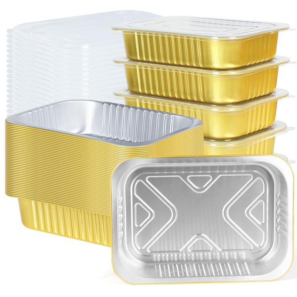 FUERKEEM 40 Pack 1.5 LB 7.2"×5"×1.8" Aluminum Pans with Lids