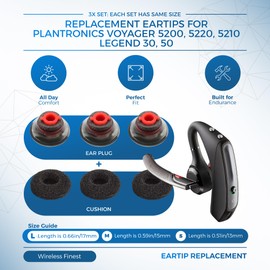 3X Ultra Comfort Eartips Ear Buds Replacement Earphone Ear Tips Kits Earpads Foam Set Cushion for Plantronics Voyager 5200 5220 5210 Series Bluetooth Headset Headphone (Large L)