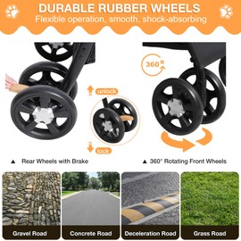 Pet Stroller for Small/Medium Dogs and Cats - Lightweight Foldable Travel Carriage for Puppies, Doggies, Kitties, Bunnies with Storage Basket, Breathable Mesh & 4 Wheels - Up to 33 lbs (Black)