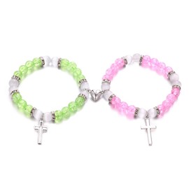 rgwtgkyh Cross Matching Bracelets for Couple Women Men Vintage Stone Bracelet Pink Green Beads Bracelets Friendship Relationship Promise Bracelet for Best Friends Trendy Jewelry Gifts