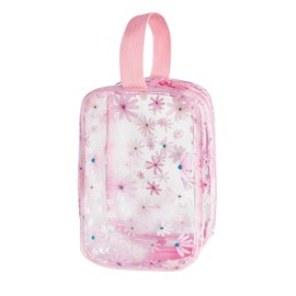 TotePrint - Bolsa de cosméticos con estampado floral transparente y bolsa de viaje con asa de material de PVC duradero, versátil, diseño de cierre para un deslizamiento suave, ideal para maquillaje,