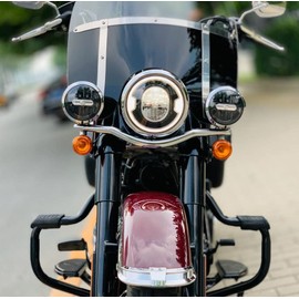 H RUO Chrome Motorcycle Passing Light Bracket Driving Pass Spotlight Mount Bar Compatible with Harley Softail Heritage FLST 2002-2017 Fatboy FLSTF