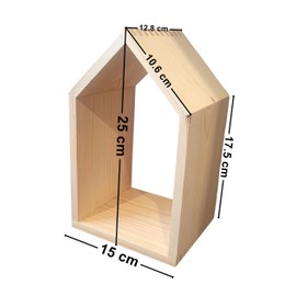 Wooden World - Wooden Shelf Plain Wall Hang Shape Of House Pine Wood - Small