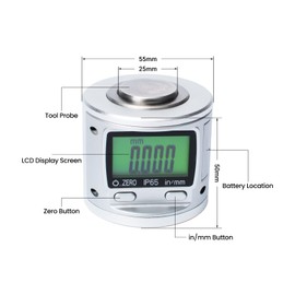 INPANOLS 0-3mm IP65 Digital Magnetic LCD Display Z Axis Height/Zero Pre-Setter, CNC Electronic Tool Setter, 0.001mm/0.0005" Resolution