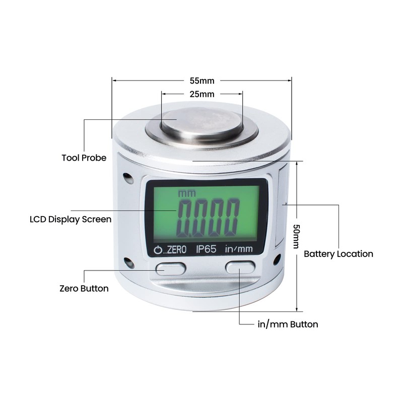 INPANOLS 0-3mm IP65 Digital Magnetic LCD Display Z Axis Height/Zero