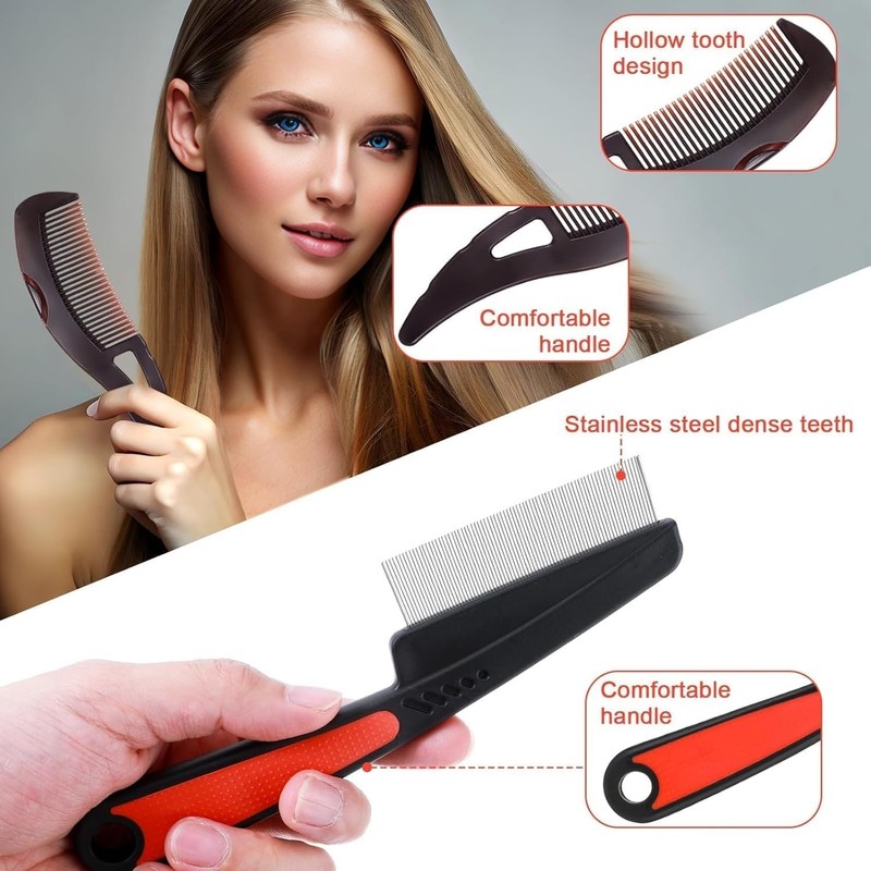 2 PCS Dandruff Comb, Stainless Steel Fine Tooth Comb, Scalp