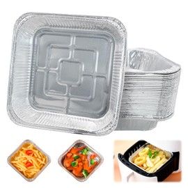 YHSKJCD 30 Pack Air Fryer Aluminum Foil Trays, 8 Inch Square Air Fryer Foil Liners, Air Fryer Accessories for Baking, Cooking, Roasting, Storing