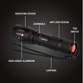JARDLITE 8 Pack LED Emergency Handheld Flashlight, Adjustable Focus, Water Resistant with 5 Modes, Best Tactical Torch for Hurricane, Camping, Dog Walking