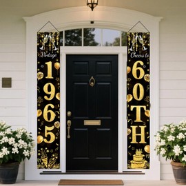 Vintage 1965 Black Gold 60th Birthday Door Banner Elegant Cheers to 60th Birthday Decor Black Gold Banner for Women, Porch Sign Backdrop, Indoor Outdoor Milestone Celebration Supplies Decor