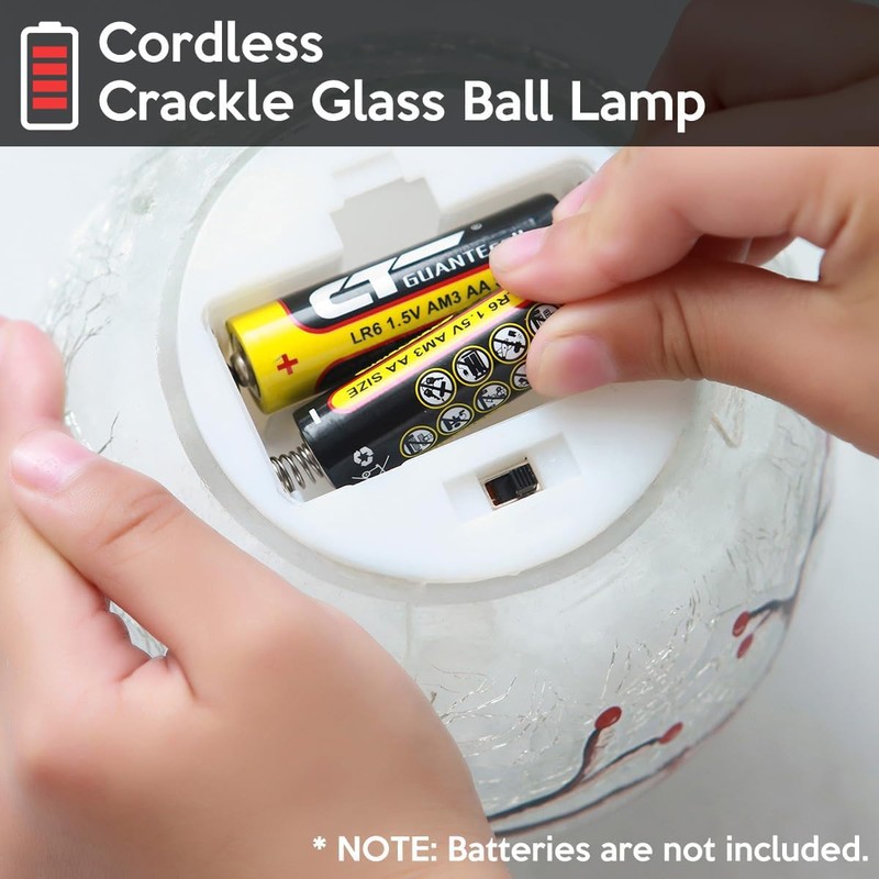 Kaowod Crackle Glass Ball Cardinal Lamp with Timer, Light Up