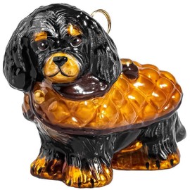 Joy To The World Black and Tan Cavalier King Charles Spaniel Brown Quilted Coat Polish Ornament