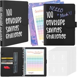 100 Envelopes Challenge Binder, A5 Money Saving Budget Binder with Cash Envelopes, Savings Challenges Book (Black)