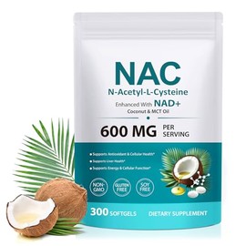 NAC 600mg with NAD+ Supplement – Antioxidant for Cellular Energy & Glutathione Support – Liver Wellness for Daily Stress, Diet & Lifestyle – MCT Oil Softgels – 300 Count, 100 Day Supply – Non-GMO