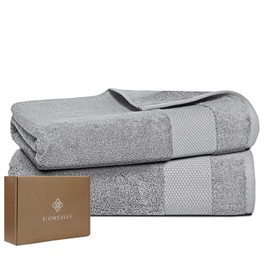 BIOWEAVES 100% Organic Cotton 700 GSM Plush Bath Towels 30" x 58" GOTS Certified - Light Grey, Pack of 2