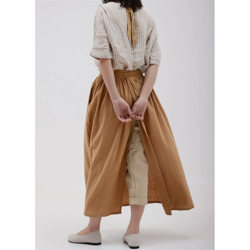 ACHSOO Cotton Solid Color Pinafore with Pockets Cross Back Straps