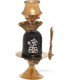 Zig Zag Shiva Shivling with Shesnag, Trishul & Brass Matki for Pooja, Decoration (Home Pooja Items) (4-Inch, Small Lord Shiv Ling), Black