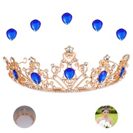 MEZHEN Crystal Crown Tiara Crown Women's Rhinestone Crown Girls Bridal Hair Accessories Tiara Wedding Headpiece for Birthday Banquet Party Gift Bridal Jewellery Blue