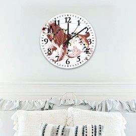 15 inch Christmas Dog with Lights Small Wall Clock Silent & Non-Ticking Dog Lover Gifts Modern Wall Clock Arabic Numeral Round Clock for Living Room Bedroom Kitchen Farmhouse Decor