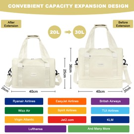 CS COSDDI Designed for Ryanair Cabin Bag 40x20x25 Underseat Carry-ons Bag, Expandable for Easyjet Cabin Bag Travel Bag with Trolley Sleeve Weekend Overnight Bag Hand Luggage Bag for Women Men