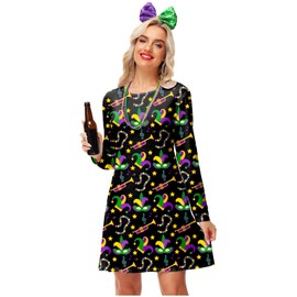 Mardi Gras Dresses for Women Festival Carnival Purple Green Gold Masquerade Fleur De Lis Dress L