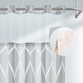 Yiatn No Hook Grey Small Stall Shower Curtain with Snap in Fabric Liner Set - Hotel Style with See Through Mesh Top Window, Modern Geometric Waterdrop Design,Waterproof and Washable, 36x74 INCH
