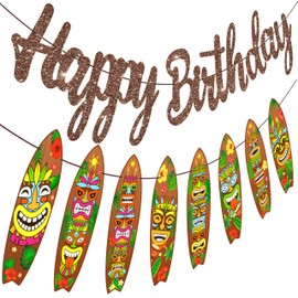 Hawaii Tiki Surfboard Banners for Hawaii Luau Birthday Party Decorations Tiki Surfboard Theme Birthday Banner Decorations for Tiki Bar Party Summer Beach Theme Party Supplies
