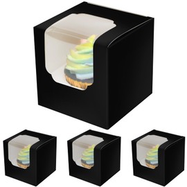 Gcardist Black Auto Pop-up Cupcake Boxes Single Cupcake Containers Pack of 15 8.9 x 8.9 x 8.9 cm (15 Boxes + 15 Inserts, 3.5 x 3.5 x 3.5 inches)