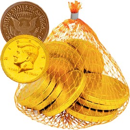 Fruidles Milk Chocolate Coins, 6 Mesh Bags with 10 Belgian Half-Dollar Gold Hanukkah Gelt Per Mesh Bag, Total 60 Half Dollar Coins
