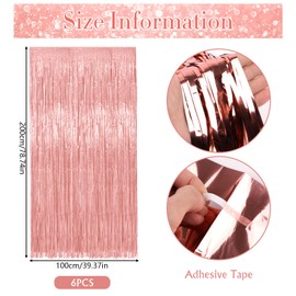 6pcs Foil Curtain, Rose Gold Tinsel Curtain, Metallic Foil Fringe Curtain, Hanging Door Streamers for Birthday Party Wedding Holiday Graduation Bridal Shower Backdrop Decoration (3.3 x 6.6ft)