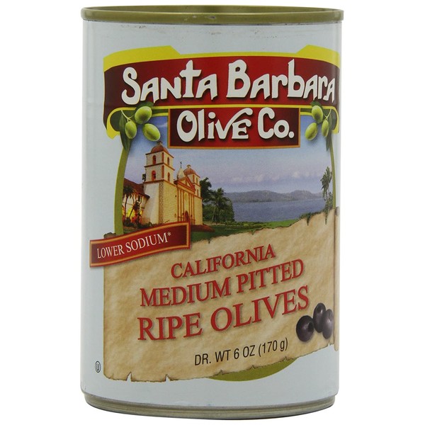 Santa Barbara Olive Co. California Medium Pitted Ripe Olives, 6 Ounce Tins (Pack of 12)