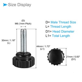 CoCud Knurling Clamp Knob Clamp Knob Knurling Knob M6 x 30mm Male Thread 21mm Head Thermoset Plastic Thumb Screw Grip Bolt Knob Black for Lathe Machine 15pcs