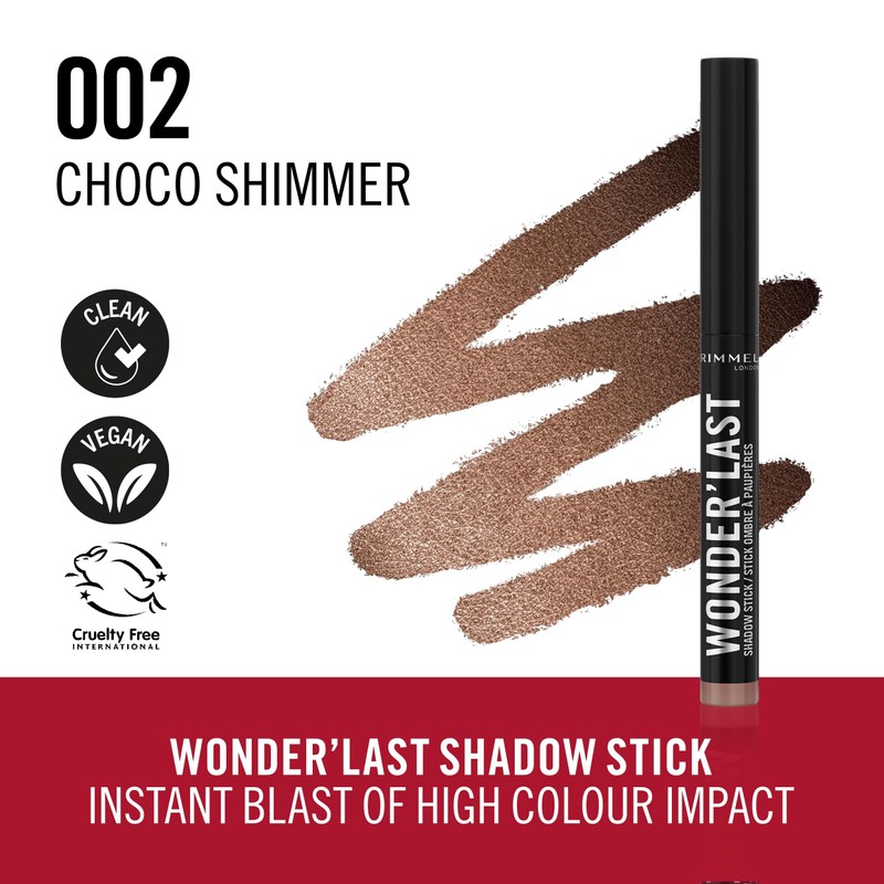 Rimmel London Wonder'Last 002 Choco Shimmer Eyeshadow Pencil, Vibrant and