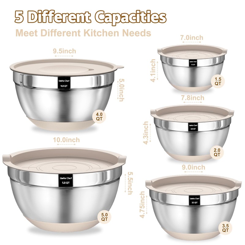 Umite Chef Mixing Bowls with Airtight Lids Set, 8PCS Stainless