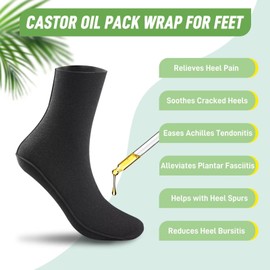2 Pack Castor Oil Pack Wraps for Feet Organic Cotton Reusable Castor Oil Foot Ankles Wrap for Women Mid-Crew Socks Black & Grey(Oil Not Include)