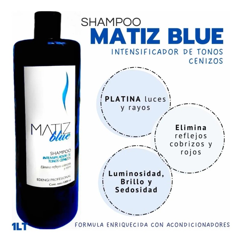 Shampoo Matiz Blue Edengi 1lt Intensificador Tonos Cenizos