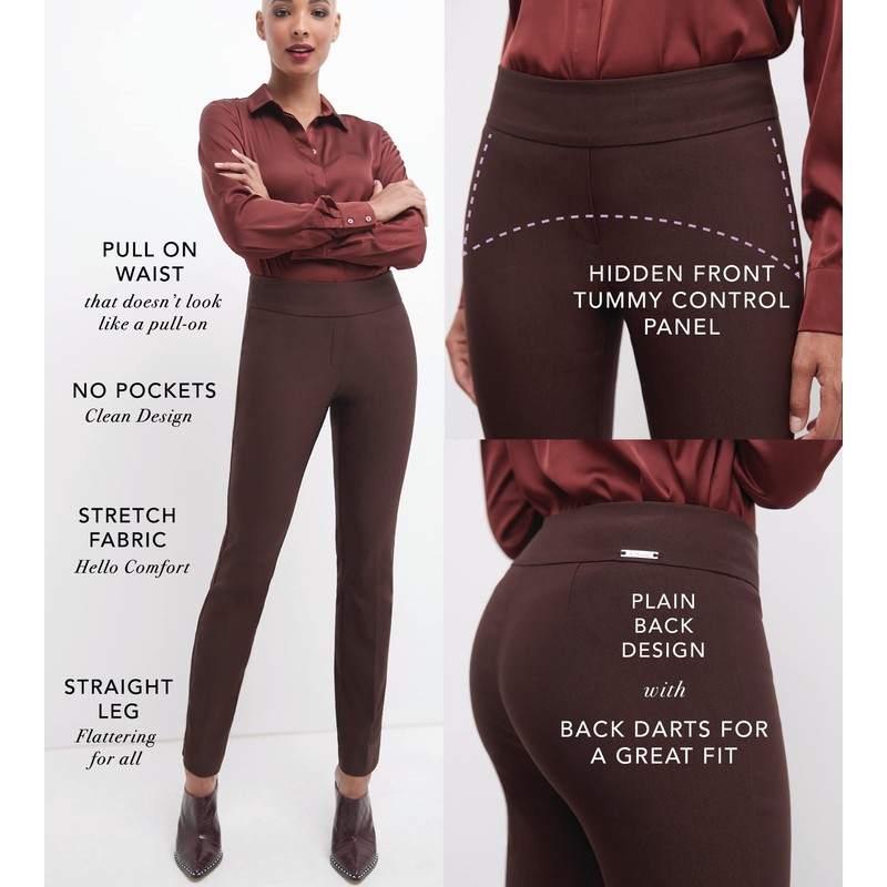 Rekucci Pantalón de pierna recta para mujer con control de