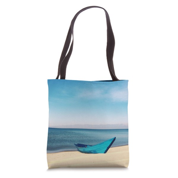 Beach Boat with Sea and Sky Sand Tote Bag