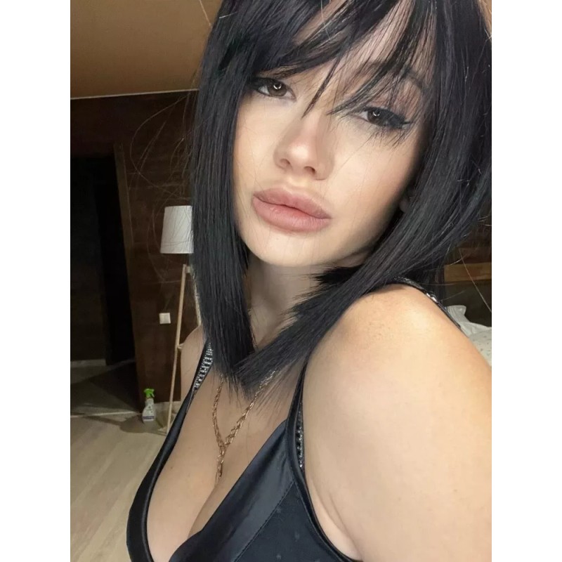 Huaya Peluca Negra Cabello Sintético Lacio Corto Con Fleco Liso