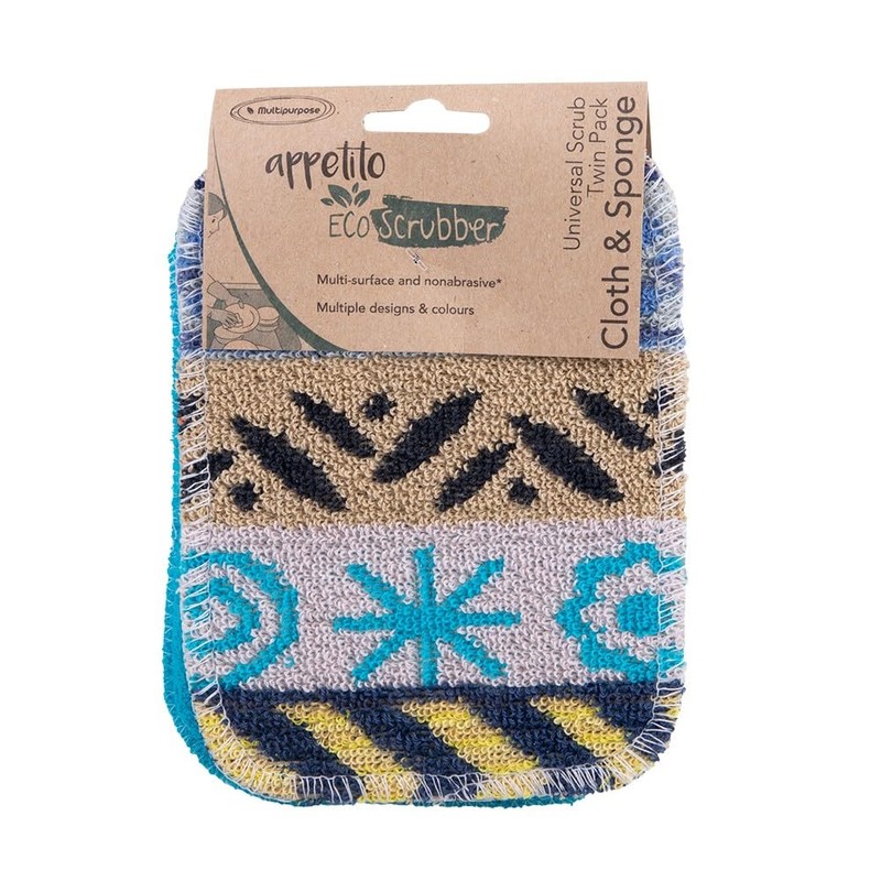 Appetito "Eco Scrubber" Universal Scrub Twin Pack Cloth and Sponge