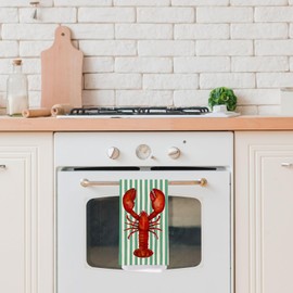 SPBL&L Red Lobster Beach Kitchen Towels, Crawfish Lover Gifts Decorative Dish Tea Towels for Kitchen, Retro Green Striped Coastal Beach Nautical Hand Towels for Bathroom, 16x24 Inch