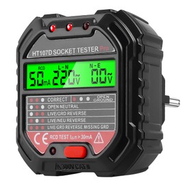 Socket Tester, 6 Modes Digital Socket Tester with RCD Test and LCD Voltage Display, 10A Electric Electroscope with Indicator Light Display, 90-250V/45-65Hz Circuit Polarity Detector