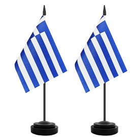 TrendPow 2 Pack Greece Desk Flag, Greek Table Office Flags, Small Miniature Desktop Flag With 12"" Solid Black Pole and Black Base, Classroom, Offices Meeting Desk Decoration (Greece)