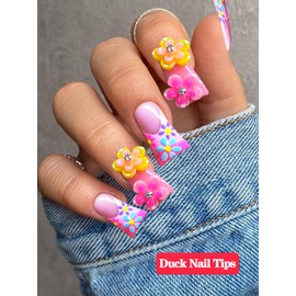 Short Duck Nail Tips for Acrylic Nails Professional, 500PCS Clear Duck Feet Fan Flare Nail Tips Half Cover Duck Tip Nails Wide French False Nail Extension Tips with Box 11 Sizes