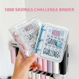Hulyfw Money Saving Challenge Binder,1000 Savings Challenge Binder, Reusable Mini Budget Planner with Cash Envelopes 100 Day Money Saving Challenge Book,Easy Fun Way to Save $1000（$1000-Pink）