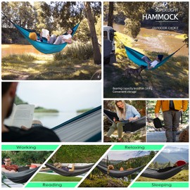 ERUW CozyHoliv Camping Hammock, Single Portable Parachute Hammocks for Outdoor Hiking Travel Backpacking - 210D Nylon Hammock Swing for Backyard & Garden 55''W108''L (Black/Grey - Single)